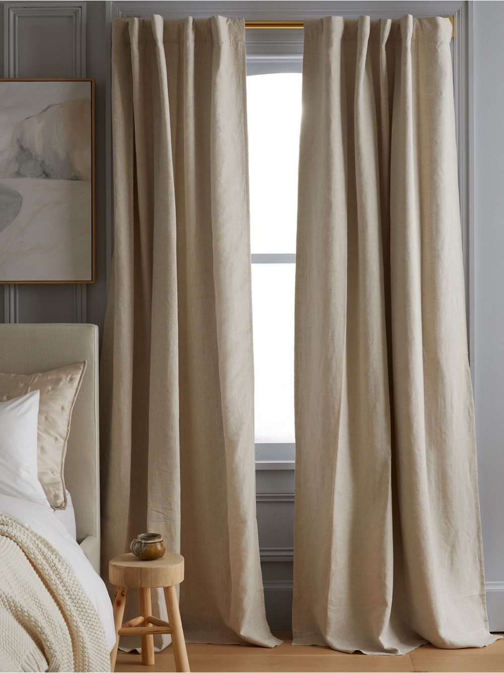 Quince European Linen True Blackout Curtain, 96x84, Flax
